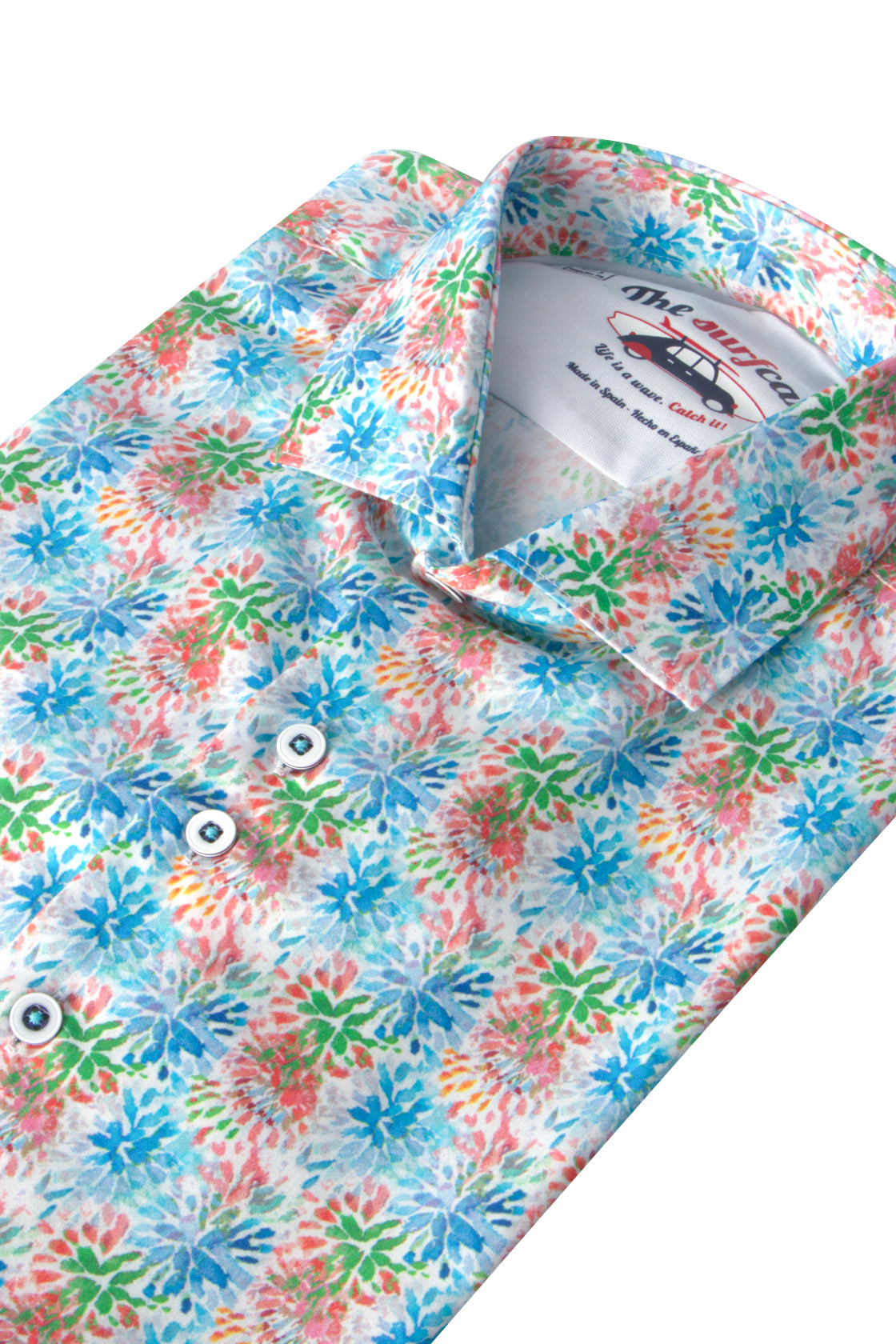 The Surf Car S.Viana Floral Print LS Shirt Peach/Blue