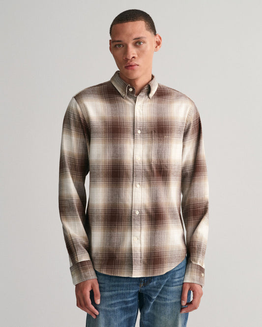 Gant Shadow Check LS Flannel Shirt Desert Brown