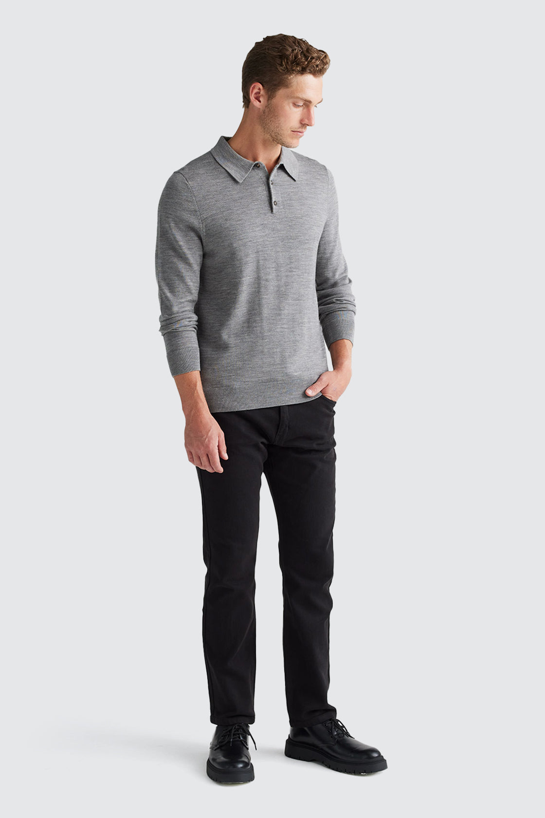 Toorallie Fine Knit Polo Mid Grey
