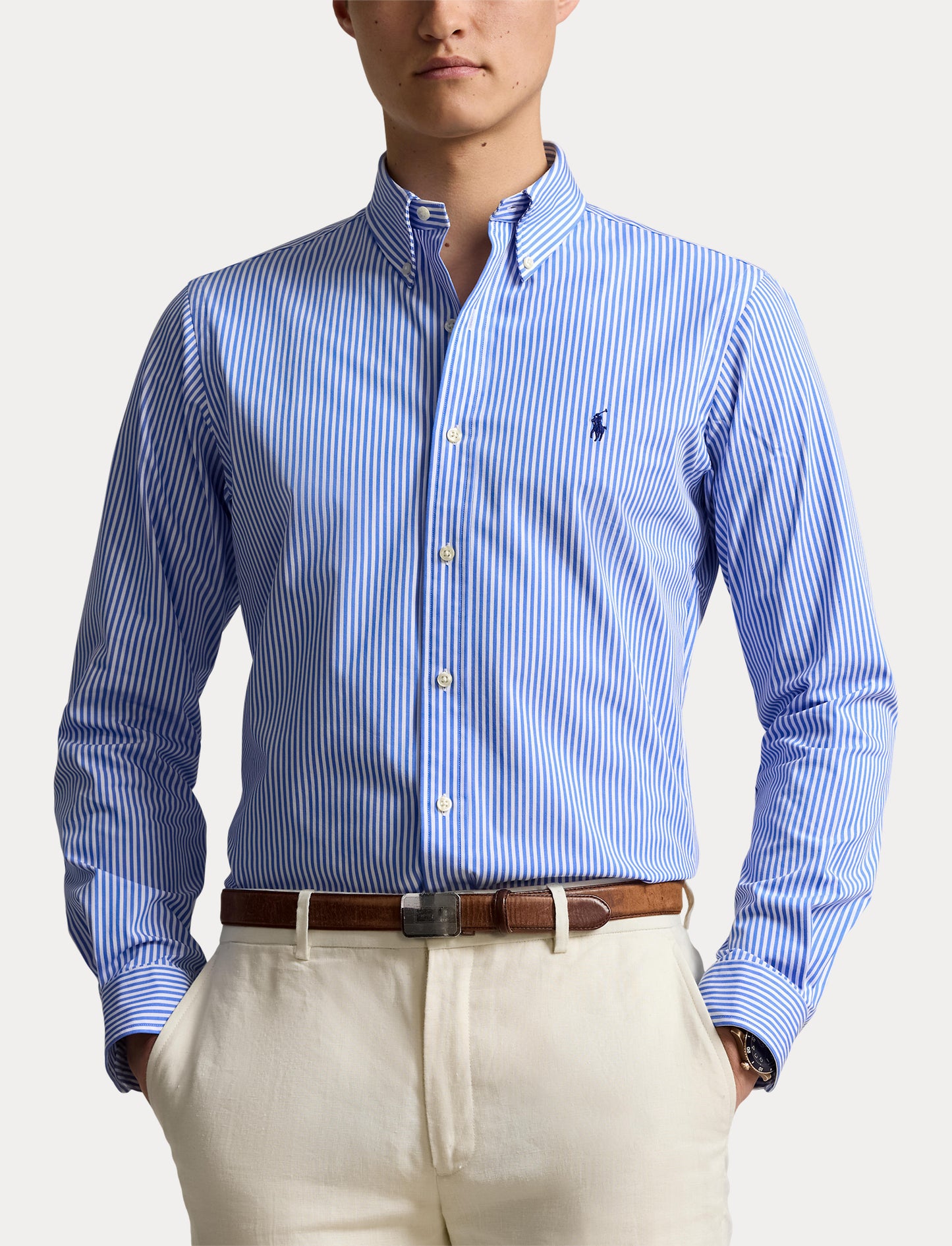 Polo Ralph Lauren C/F Strp Stretch Poplin Shirt Lt Blue/Wht