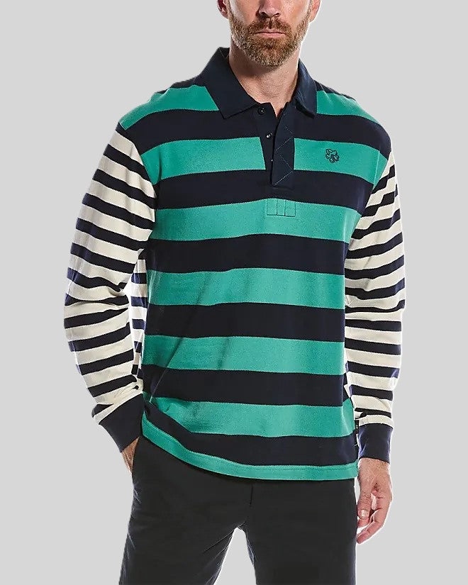 Ted Baker Weddell Mixed Strp LS Rugby Polo Green