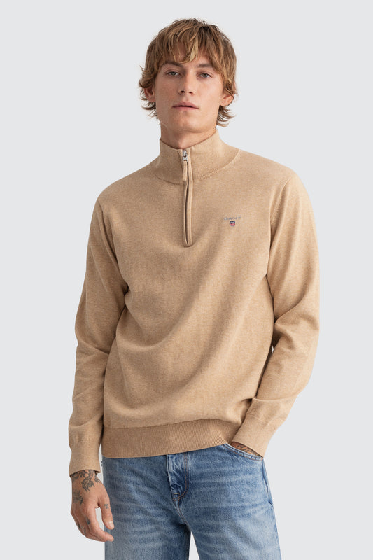 Gant Classic Cotton Half Zip Khaki Melange