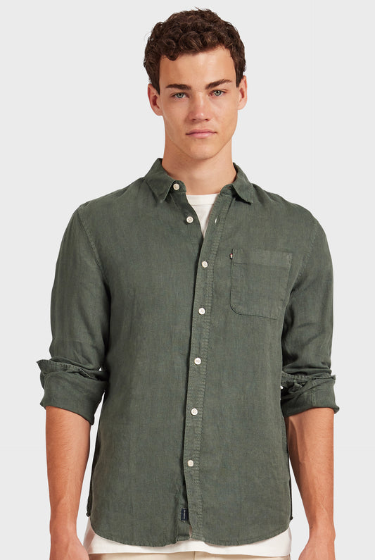 Academy Brand Hampton Linen Shirt Canteen Green