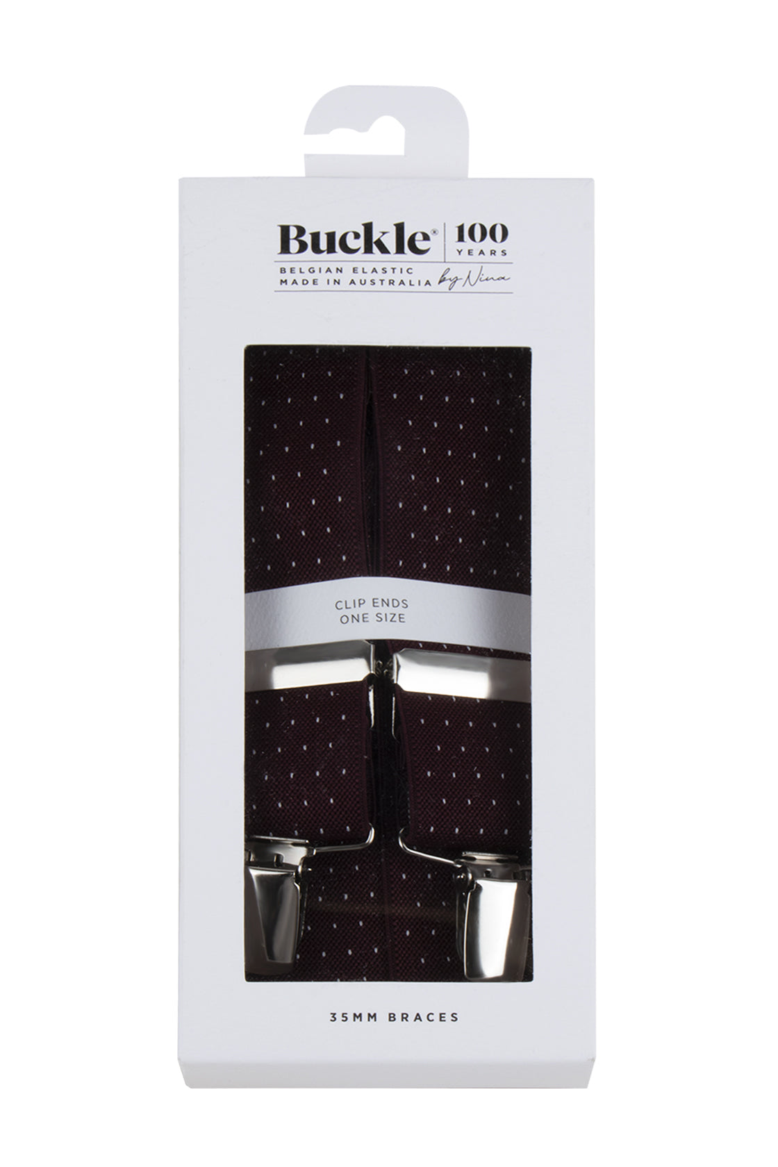 Buckle X Back Fancy Braces Burgundy Dot