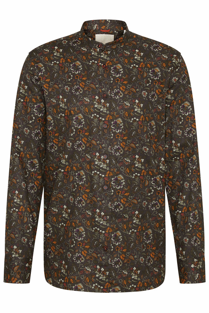 Bugatti Floral Mandarin Collar Shirt Brown