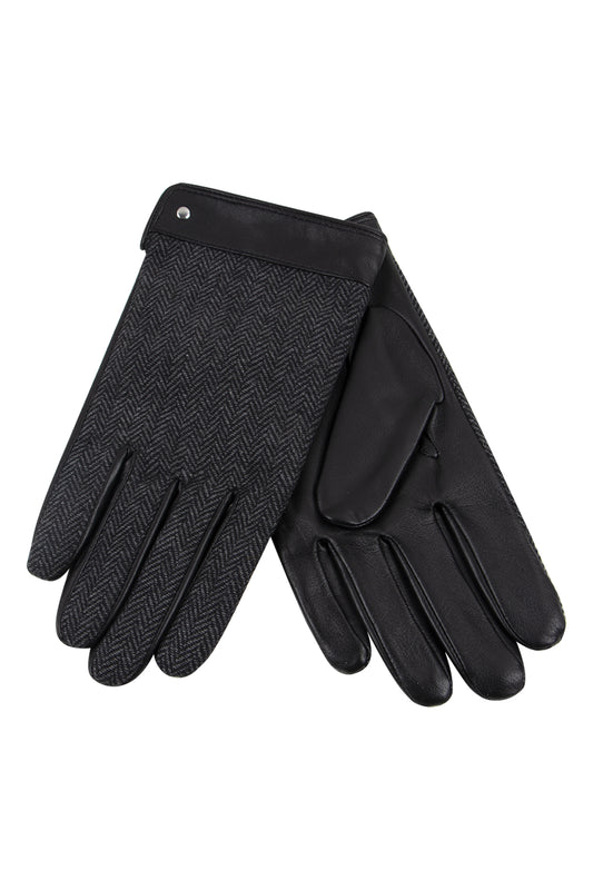 Dents Herringbone Leather/Wool Mix Gloves Black