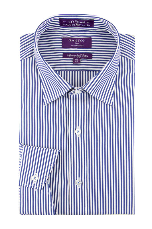 Ganton City Fit Striped Business Shirt Blue