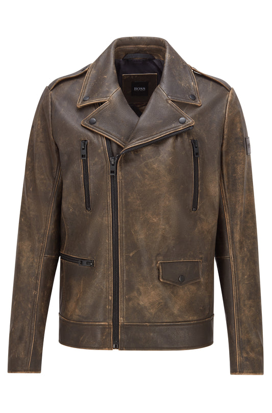 Hugo Boss Jimin Leather Jacket Dark Brown