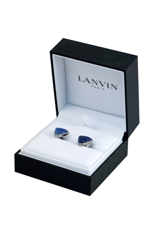 Lanvin Triangle Rhodium Plated Lapis Stone Cufflinks