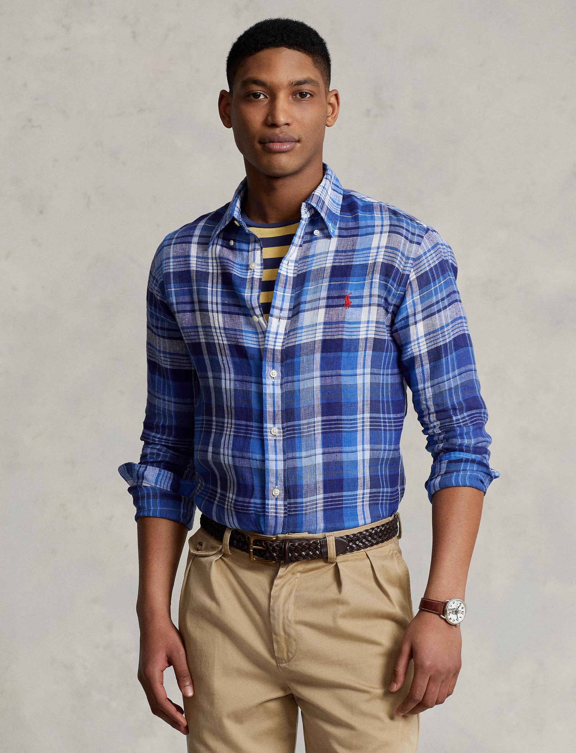Classic fit plaid linen shirt Clearance