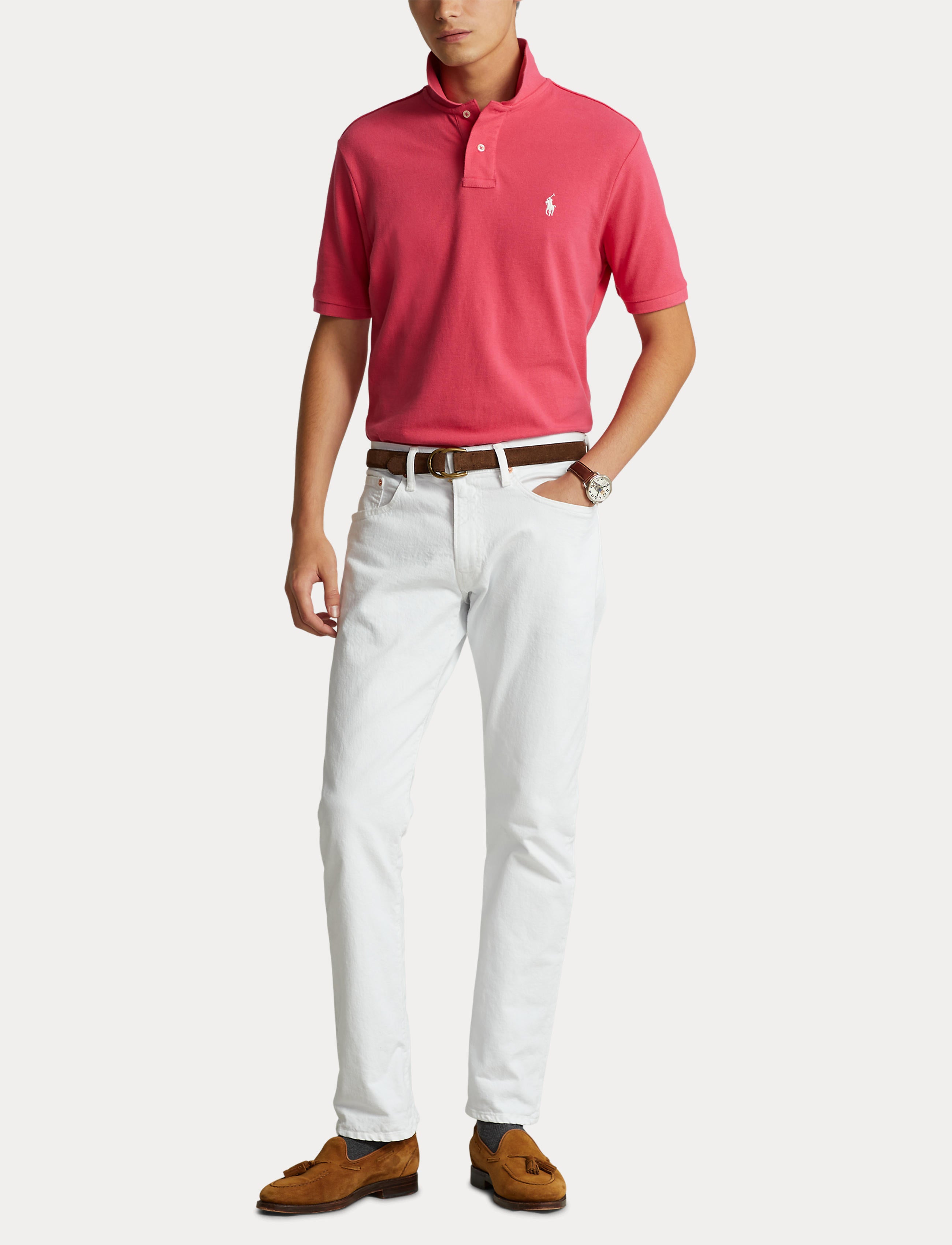 Pink slim fit ralph lauren clearance shirt